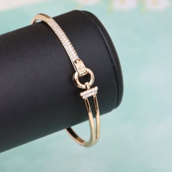 Elegant Rose Gold Bangle with Dual-Tone Ring Accent, XPBL0586 - Picture 5 of 12